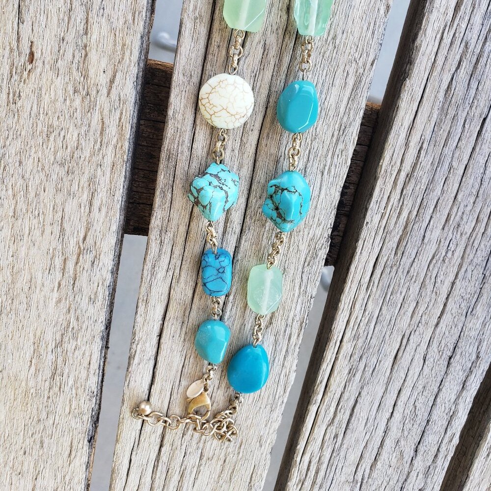 Chico's Chunky Goldtone and Faux Turquoise Necklace - Picture 5 of 7